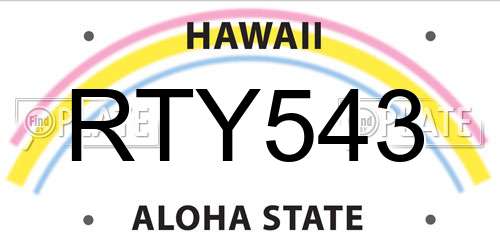 RTY543 Hawaii License Plate