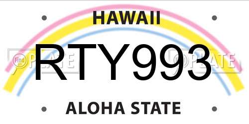 RTY993 Hawaii License Plate
