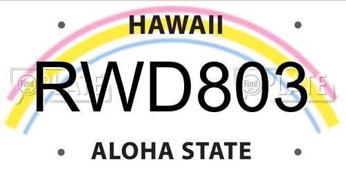 RWD803 Hawaii License Plate