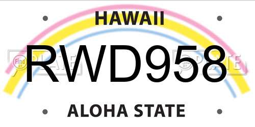 RWD958 Hawaii License Plate