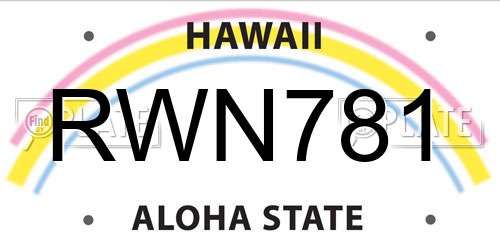 RWN781 Hawaii License Plate