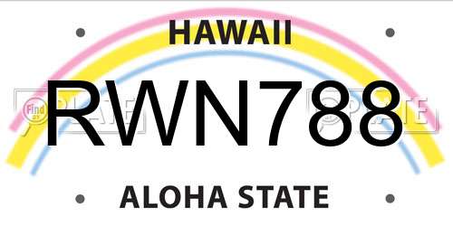 RWN788 Hawaii License Plate