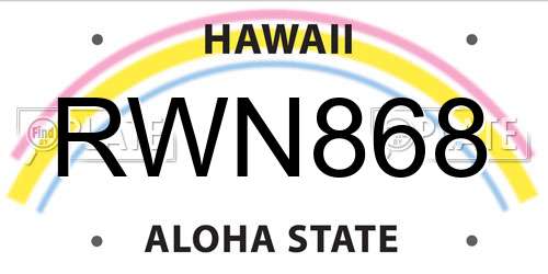 RWN868 Hawaii License Plate