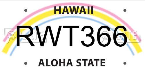 RWT366 Hawaii License Plate