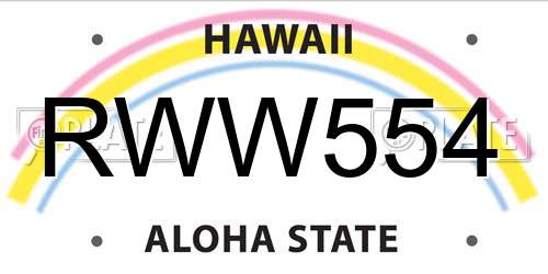 RWW554 Hawaii License Plate