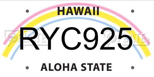 RYC925 Hawaii License Plate