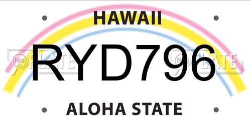 RYD796 Hawaii License Plate