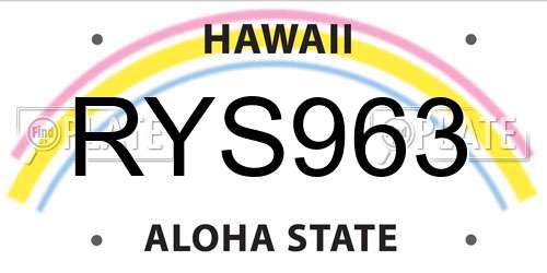 RYS963 Hawaii License Plate