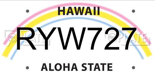 RYW727 Hawaii License Plate