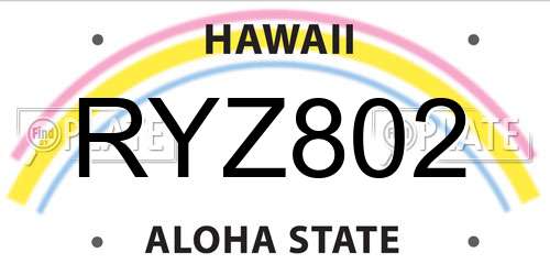 RYZ802 Hawaii License Plate