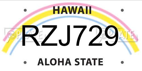 RZJ729 Hawaii License Plate