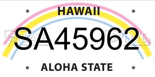 SA45962 Hawaii License Plate