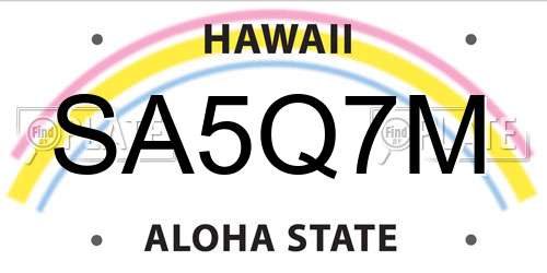 SA5Q7M Hawaii License Plate
