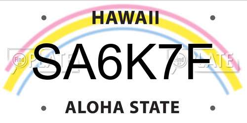 SA6K7F Hawaii License Plate