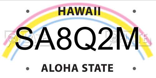 SA8Q2M Hawaii License Plate