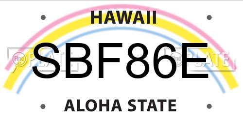 SBF86E Hawaii License Plate