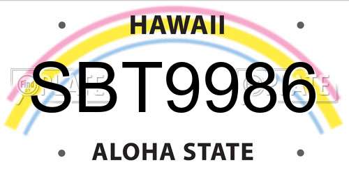 SBT9986 Hawaii License Plate