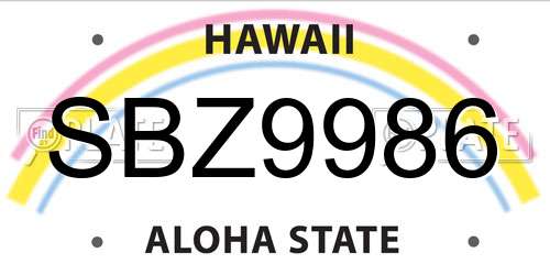 SBZ9986 Hawaii License Plate