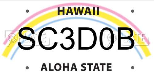 SC3D0B Hawaii License Plate