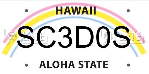 SC3D0S Hawaii License Plate