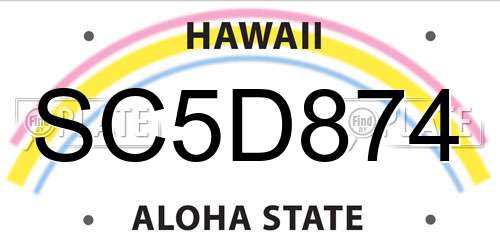 SC5D874 Hawaii License Plate