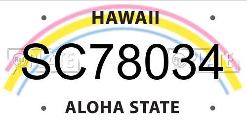 SC78034 Hawaii License Plate