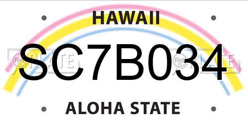 SC7B034 Hawaii License Plate