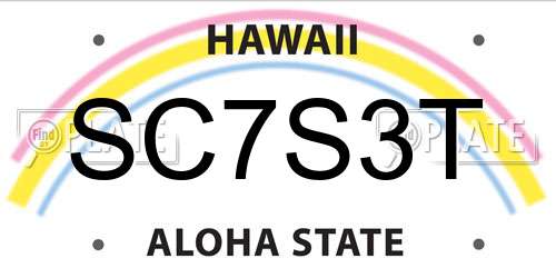 SC7S3T Hawaii License Plate