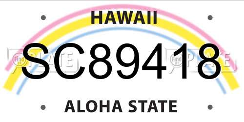 SC89418 Hawaii License Plate