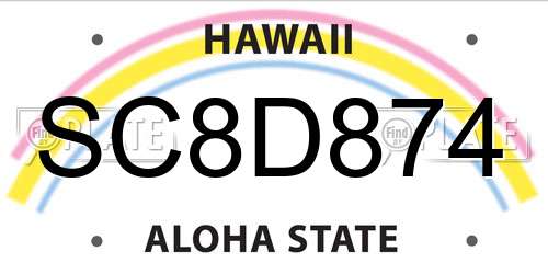 SC8D874 Hawaii License Plate