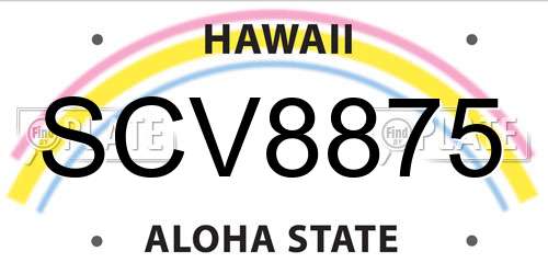 SCV8875 Hawaii License Plate