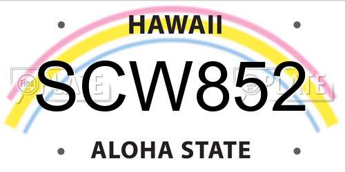 SCW852 Hawaii License Plate