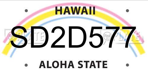 SD2D577 Hawaii License Plate
