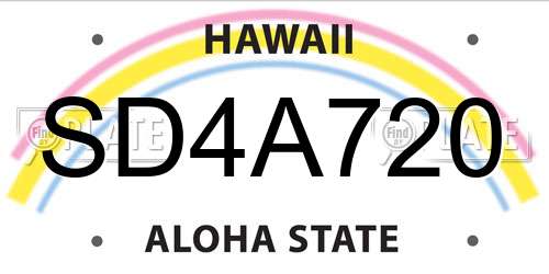 SD4A720 Hawaii License Plate
