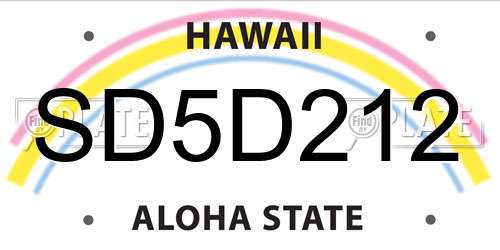 SD5D212 Hawaii License Plate