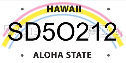SD5O212 Hawaii License Plate