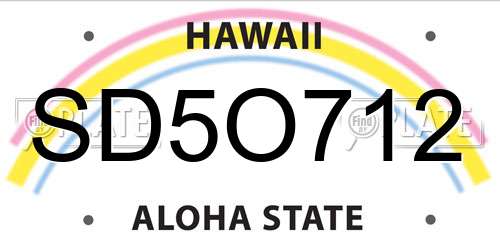 SD5O712 Hawaii License Plate