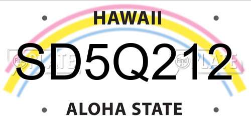 SD5Q212 Hawaii License Plate