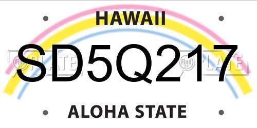 SD5Q217 Hawaii License Plate