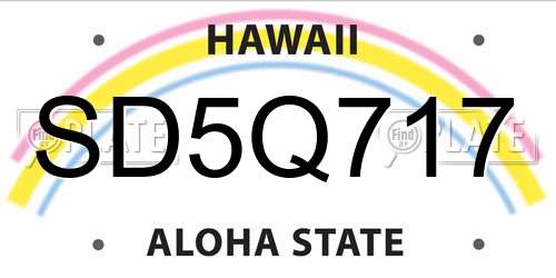 SD5Q717 Hawaii License Plate