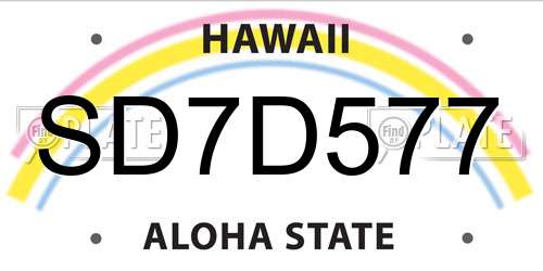 SD7D577 Hawaii License Plate