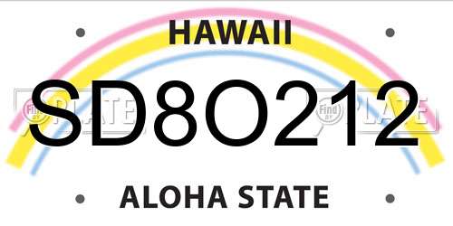 SD8O212 Hawaii License Plate