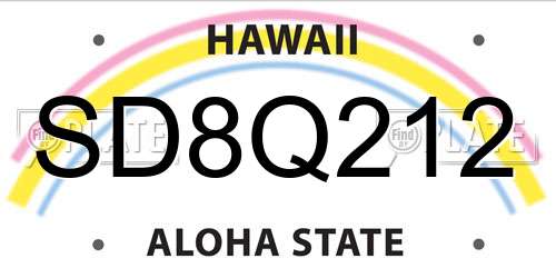 SD8Q212 Hawaii License Plate