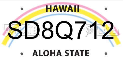 SD8Q712 Hawaii License Plate