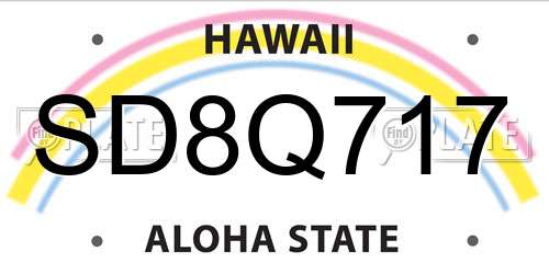 SD8Q717 Hawaii License Plate