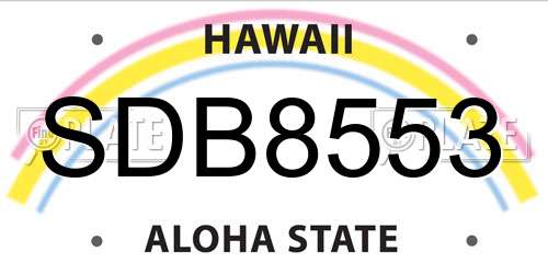 SDB8553 Hawaii License Plate