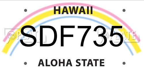 SDF735 Hawaii License Plate