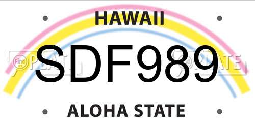 SDF989 Hawaii License Plate