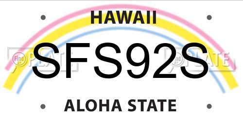 SFS92S Hawaii License Plate