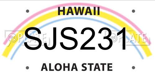 SJS231 Hawaii License Plate